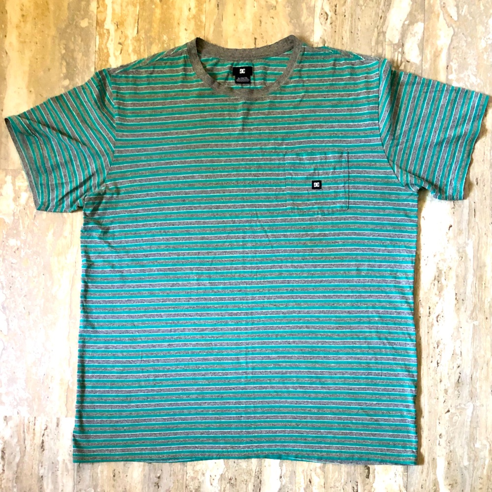 DC Men's Teal Green and Gray Striped Tee T-shirt Men’s XL
